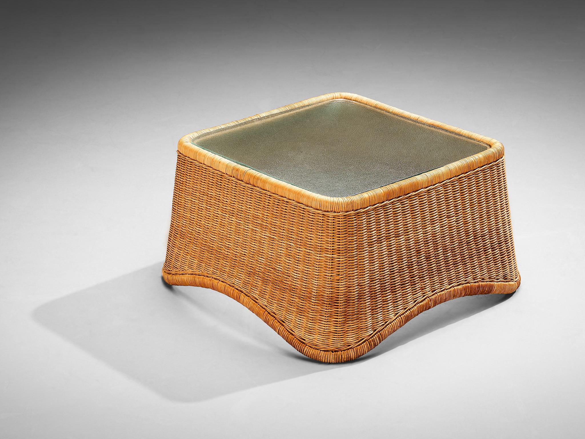 Nanna Ditzel for R. Wengler Coffee Table in Rattan and Glass