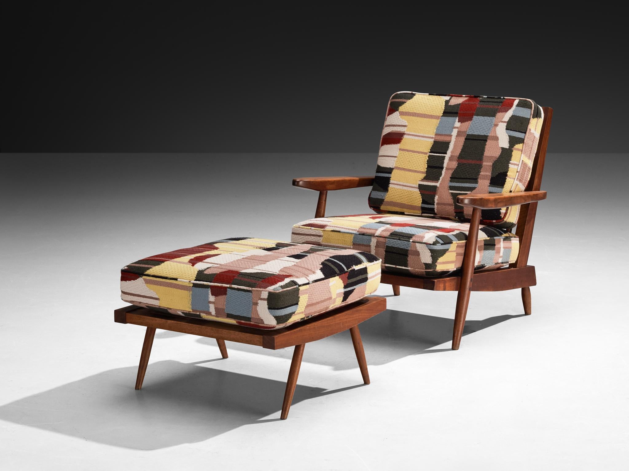 George Nakashima 'Cushion' Spindleback Lounge Chair and Ottoman in Walnut