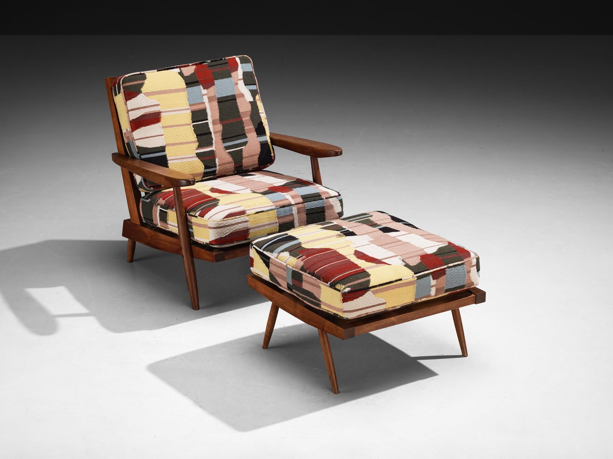 George Nakashima 'Cushion' Spindleback Lounge Chair and Ottoman in Walnut