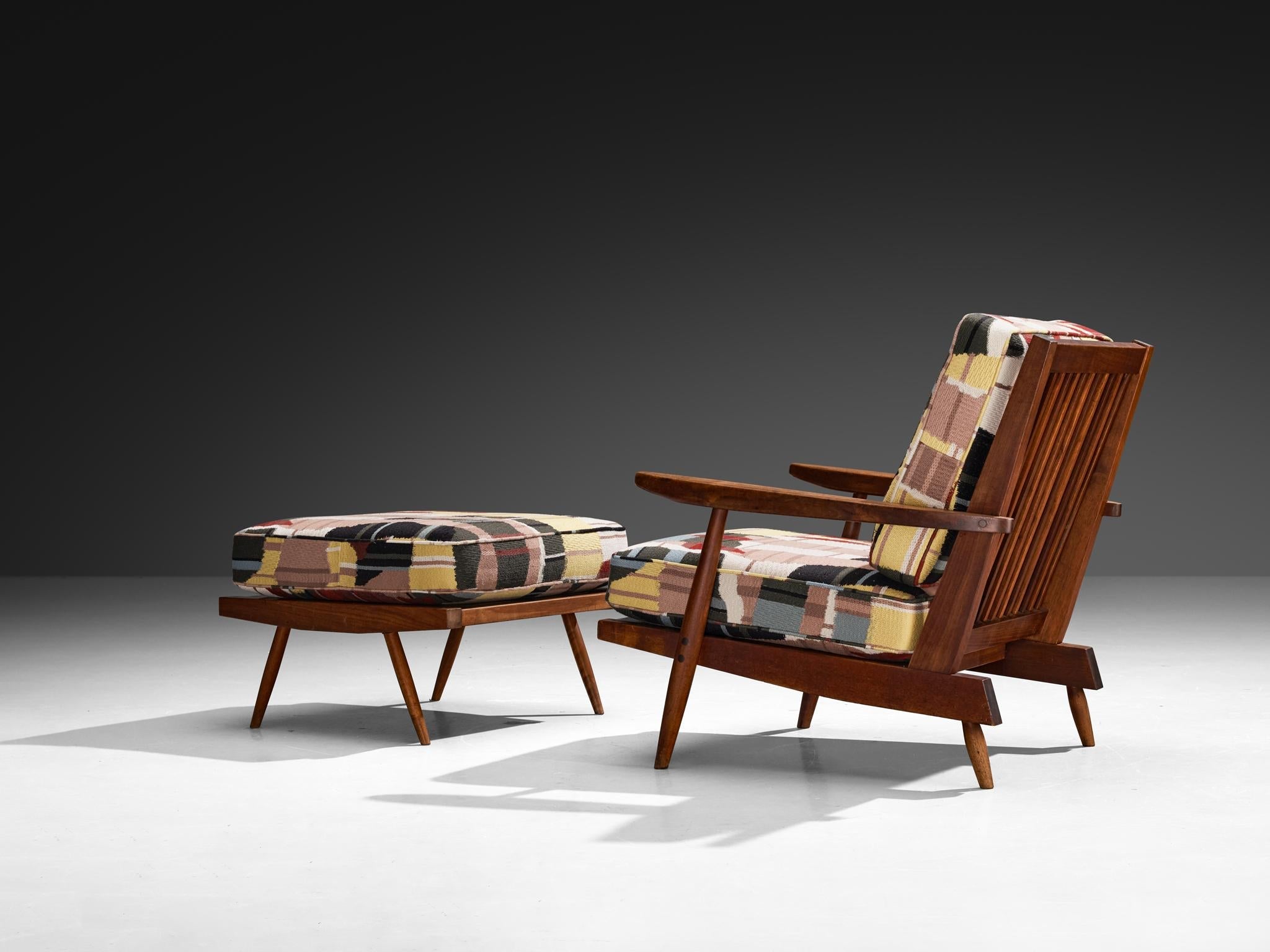 George Nakashima 'Cushion' Spindleback Lounge Chair and Ottoman in Walnut