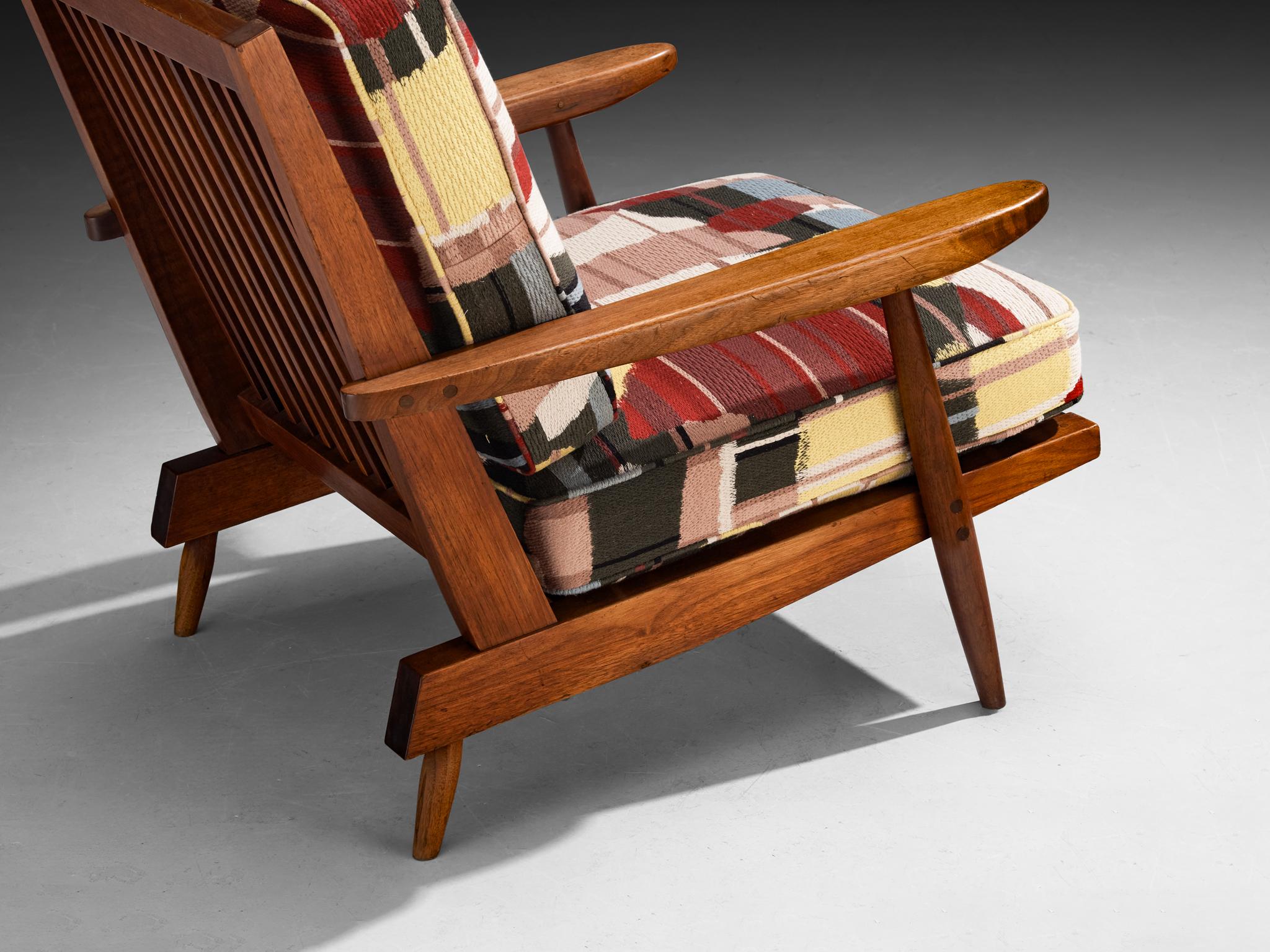 George Nakashima 'Cushion' Spindleback Lounge Chair and Ottoman in Walnut