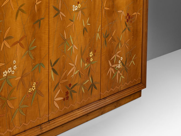 Unique Osvaldo Borsani Highboard in Cherry with Flora and Fauna Motifs