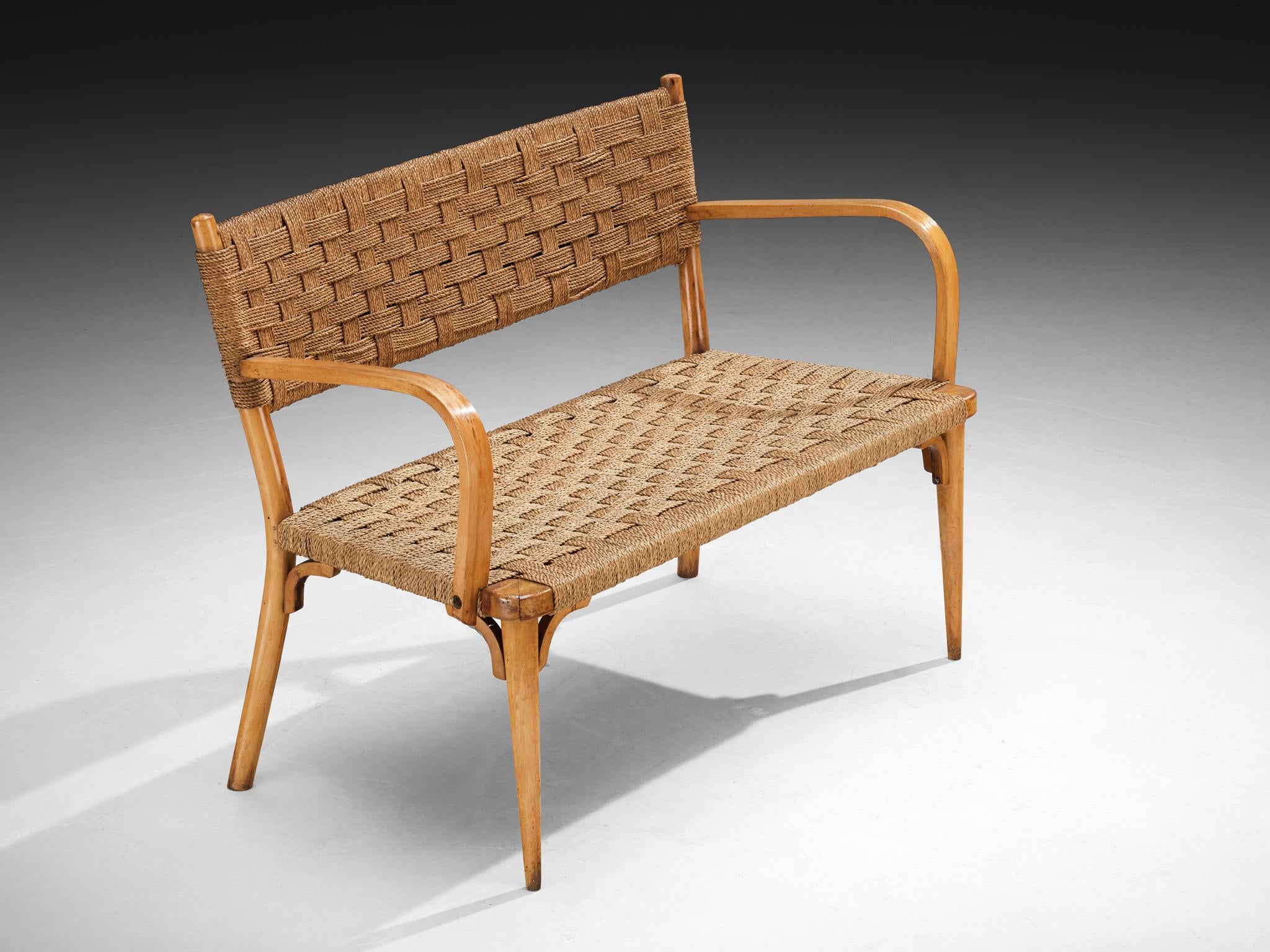 Italian Bench in Braided Straw and Blond Wood