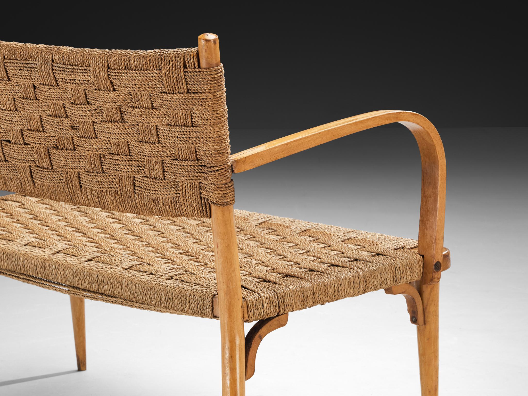 Italian Bench in Braided Straw and Blond Wood