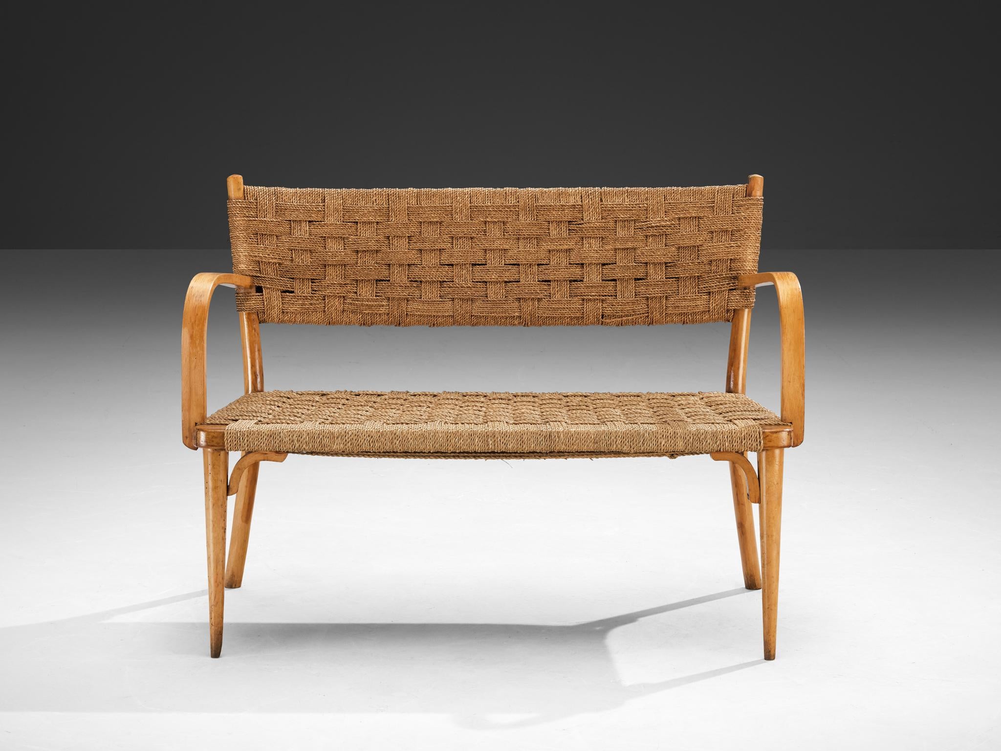 Italian Bench in Braided Straw and Blond Wood