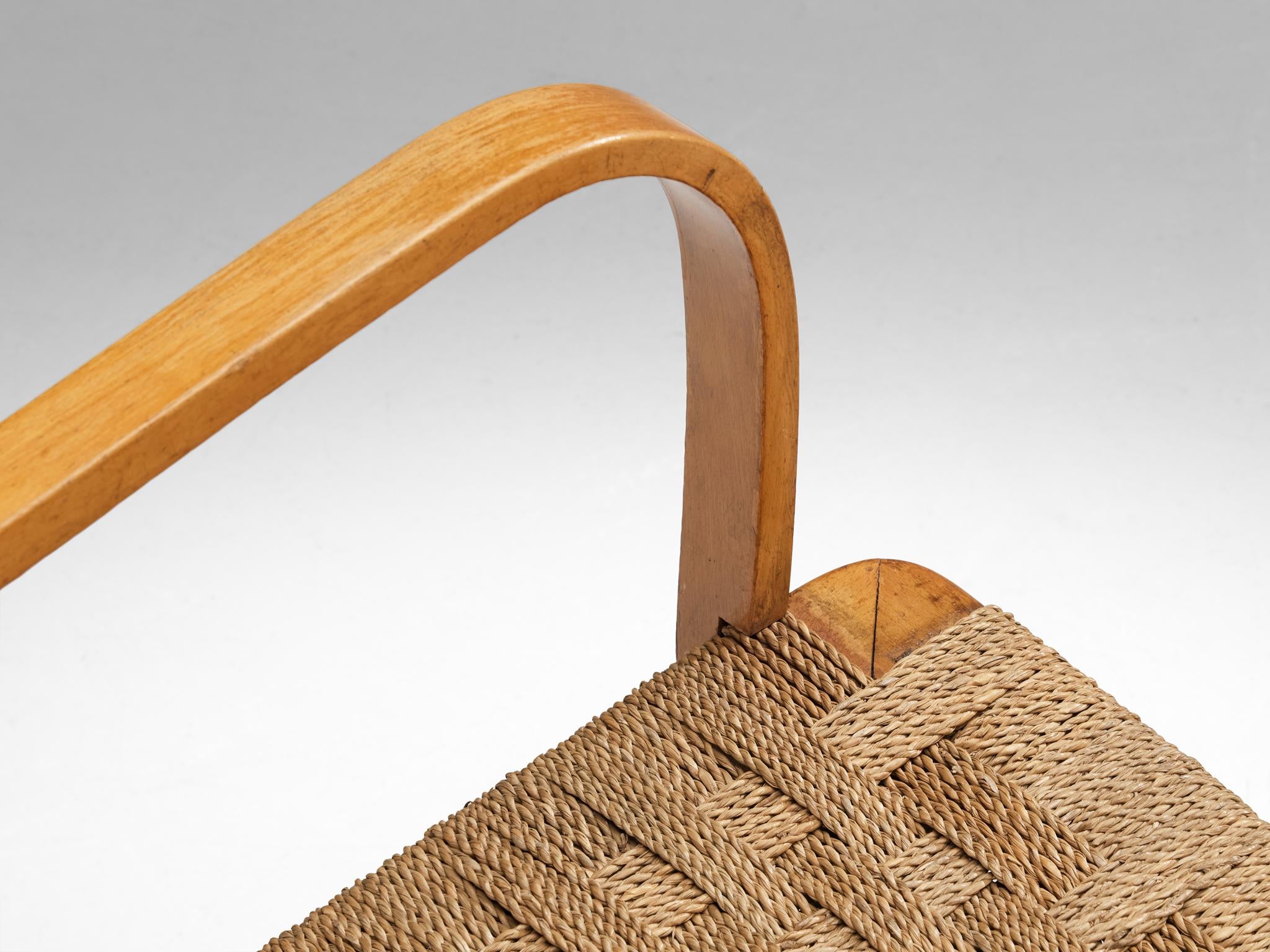 Italian Bench in Braided Straw and Blond Wood