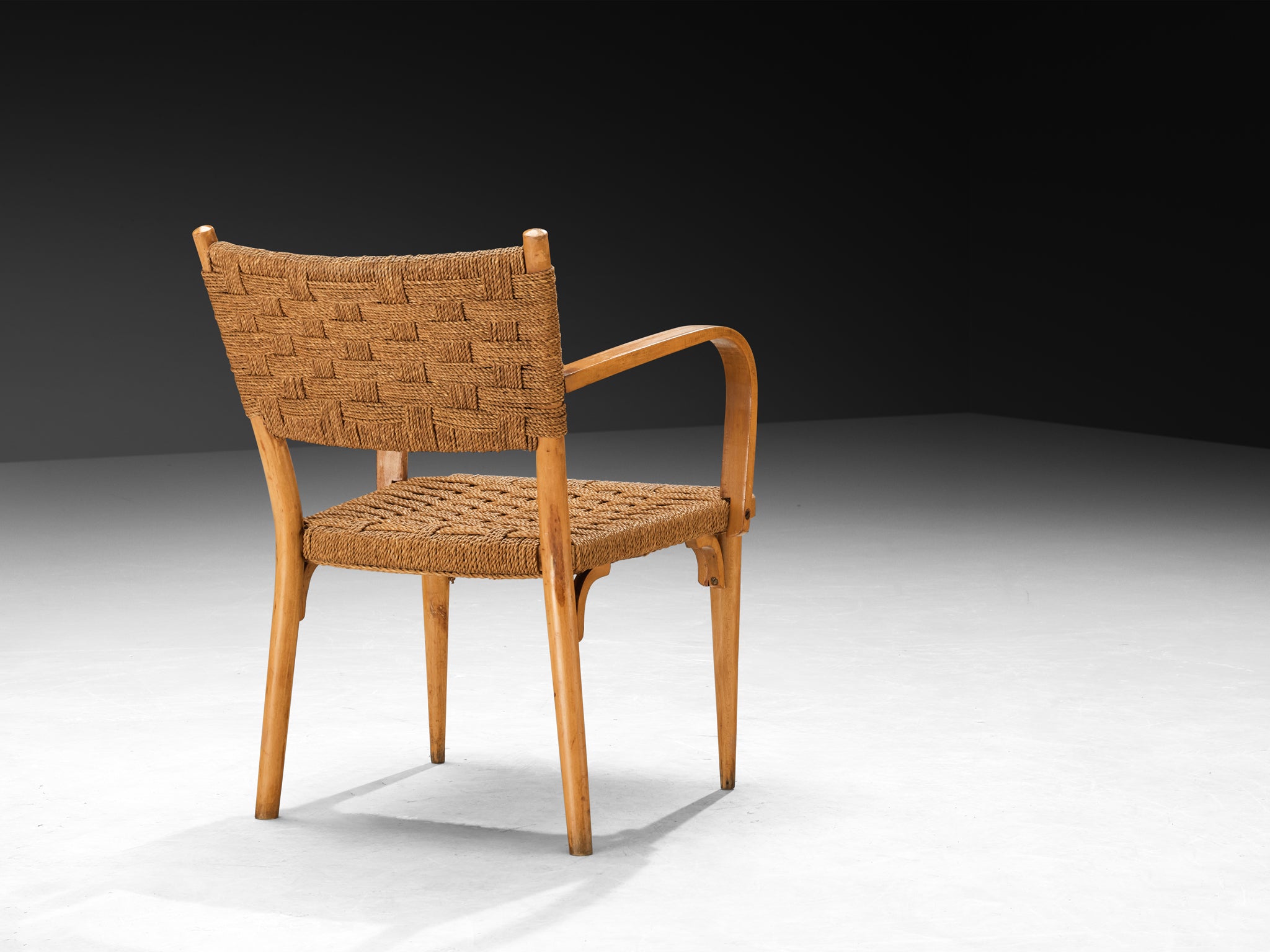 Italian Pair of Armchairs in Braided Straw and Blonde Wood