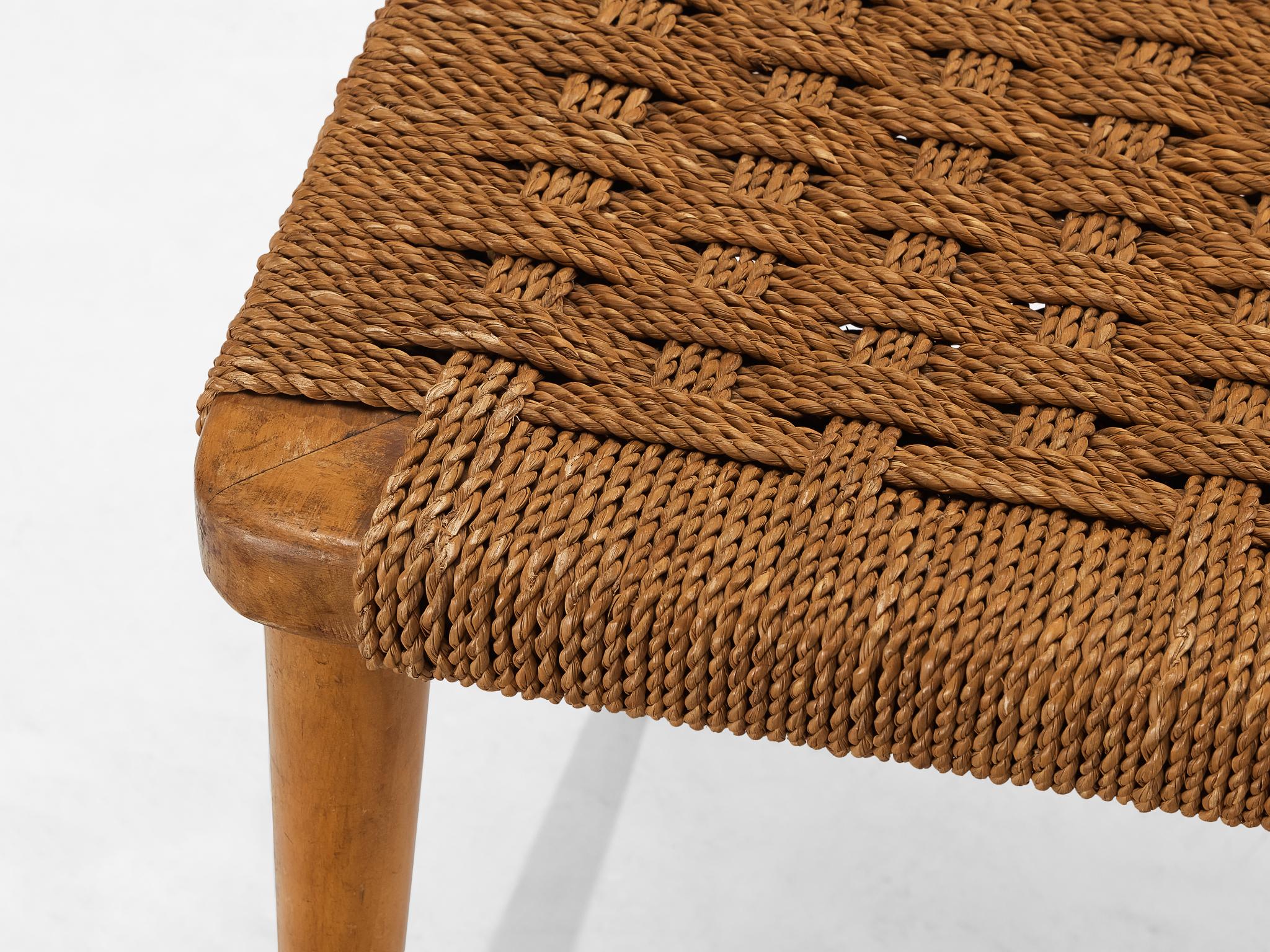 Italian Stools in Braided Straw and Blond Wood