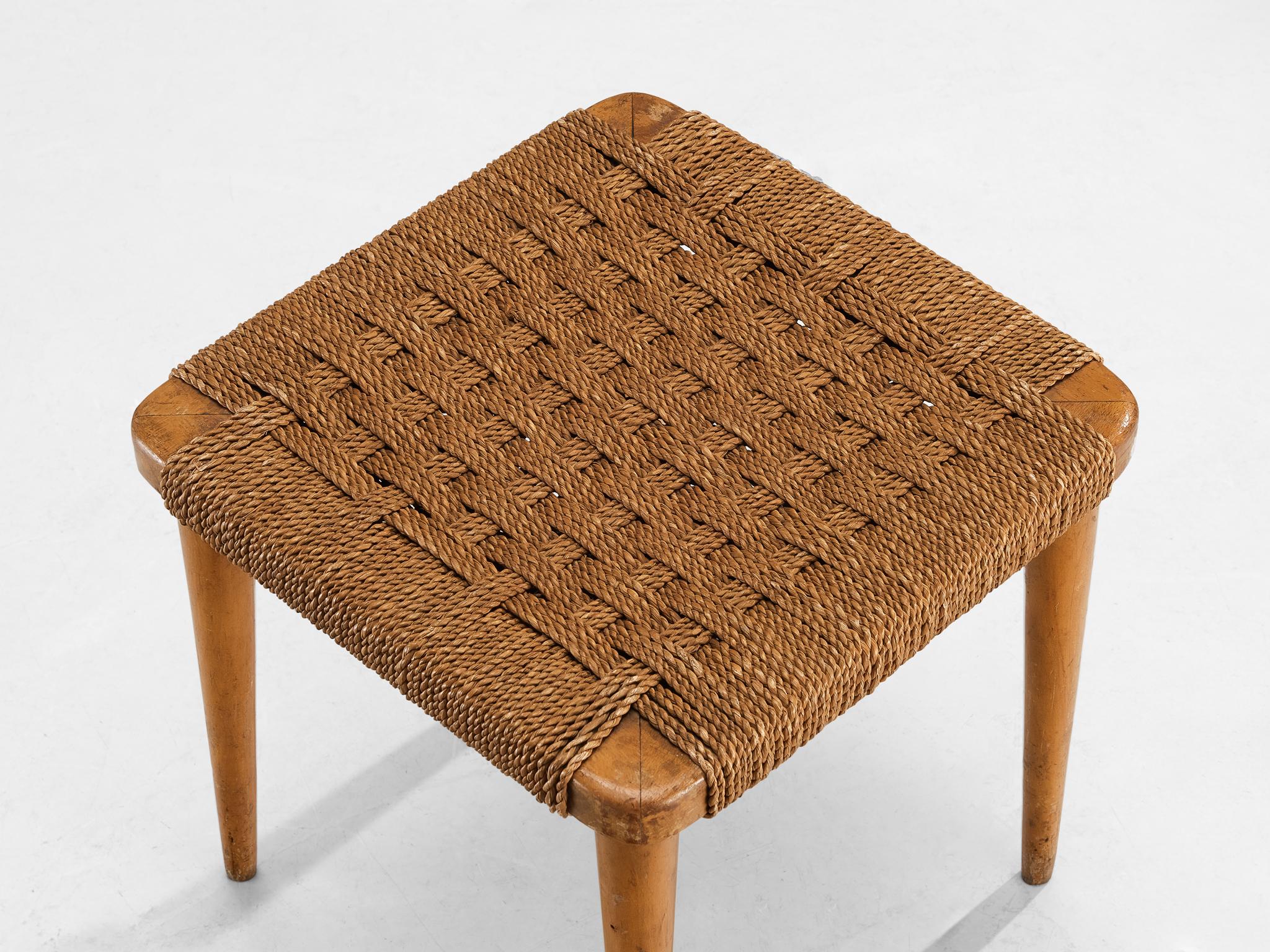 Italian Stools in Braided Straw and Blond Wood