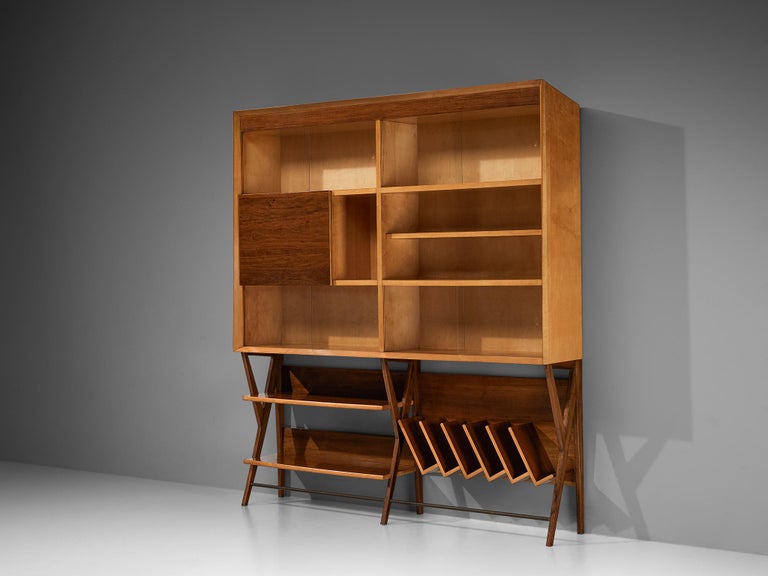 Mid-Century Modern Italian Wall Unit in Maple and Walnut