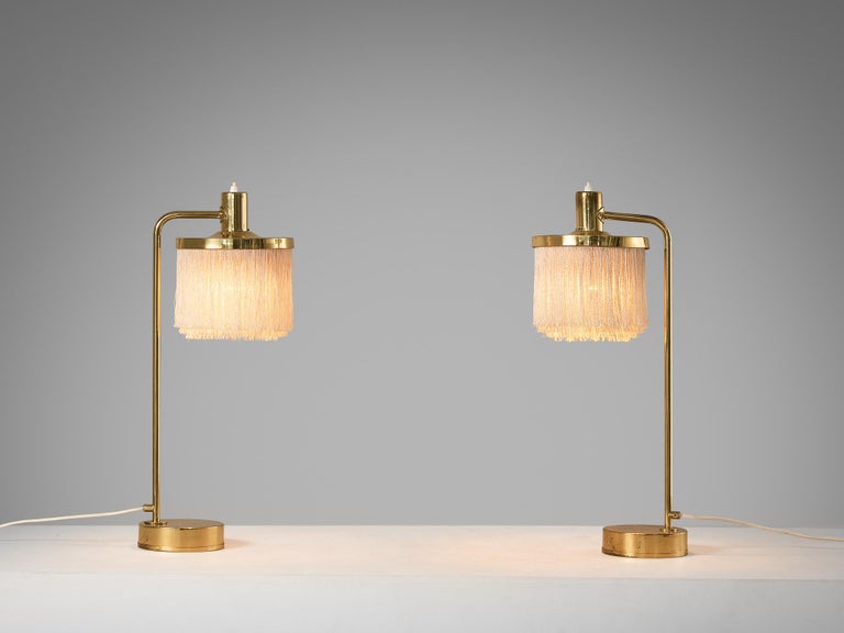 Hans-Agne Jakobsson Pair of 'Fringe' Table Lamps in Brass and Silk