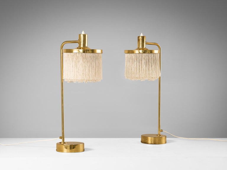 Hans-Agne Jakobsson Pair of 'Fringe' Table Lamps in Brass and Silk