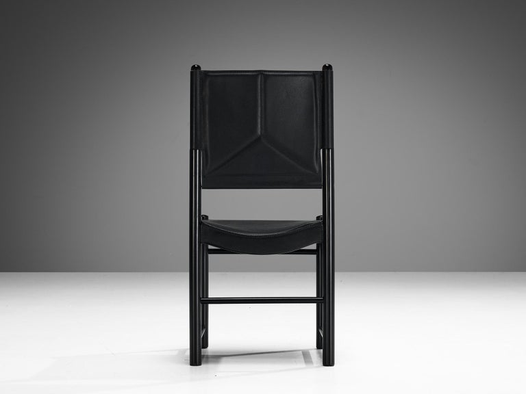 Italian Set of Six Dining Chairs in Black Upholstery with Black Frame