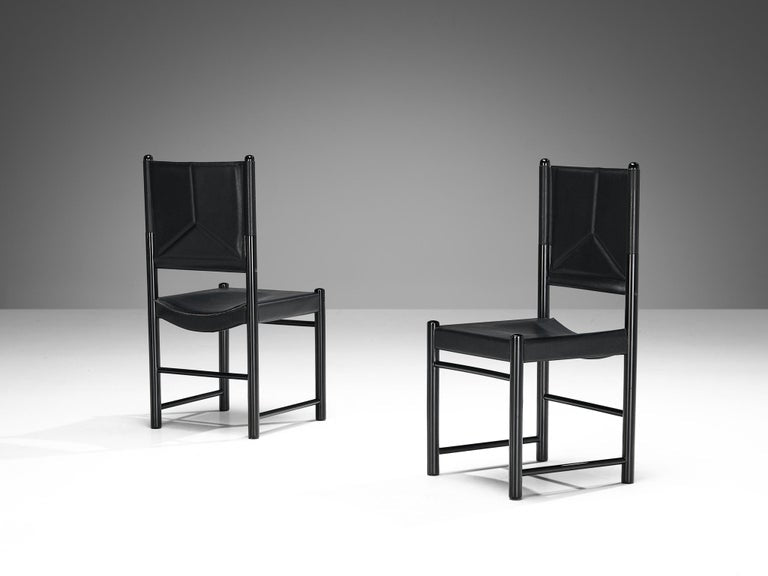 Italian Set of Six Dining Chairs in Black Upholstery with Black Frame