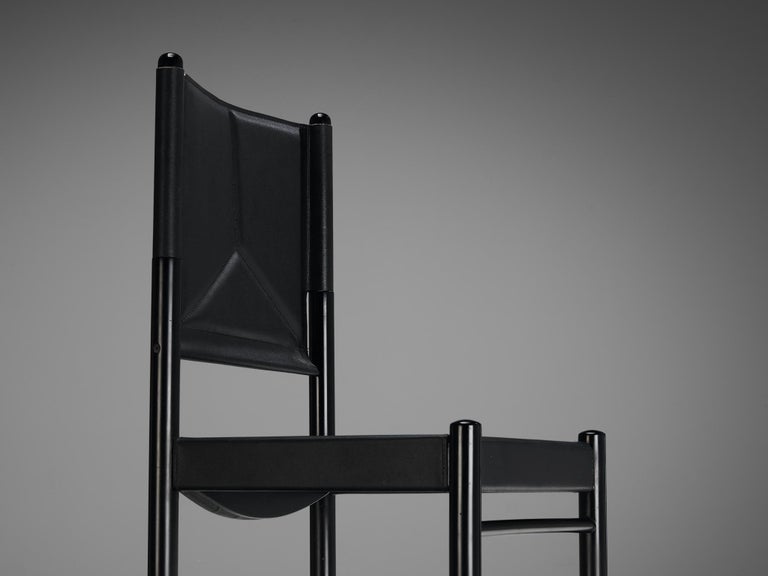 Italian Set of Six Dining Chairs in Black Upholstery with Black Frame