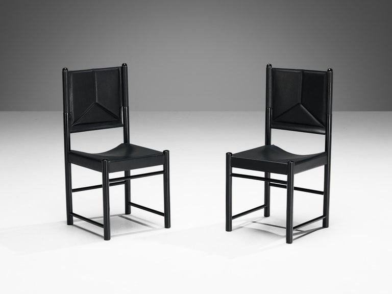 Italian Set of Six Dining Chairs in Black Upholstery with Black Frame