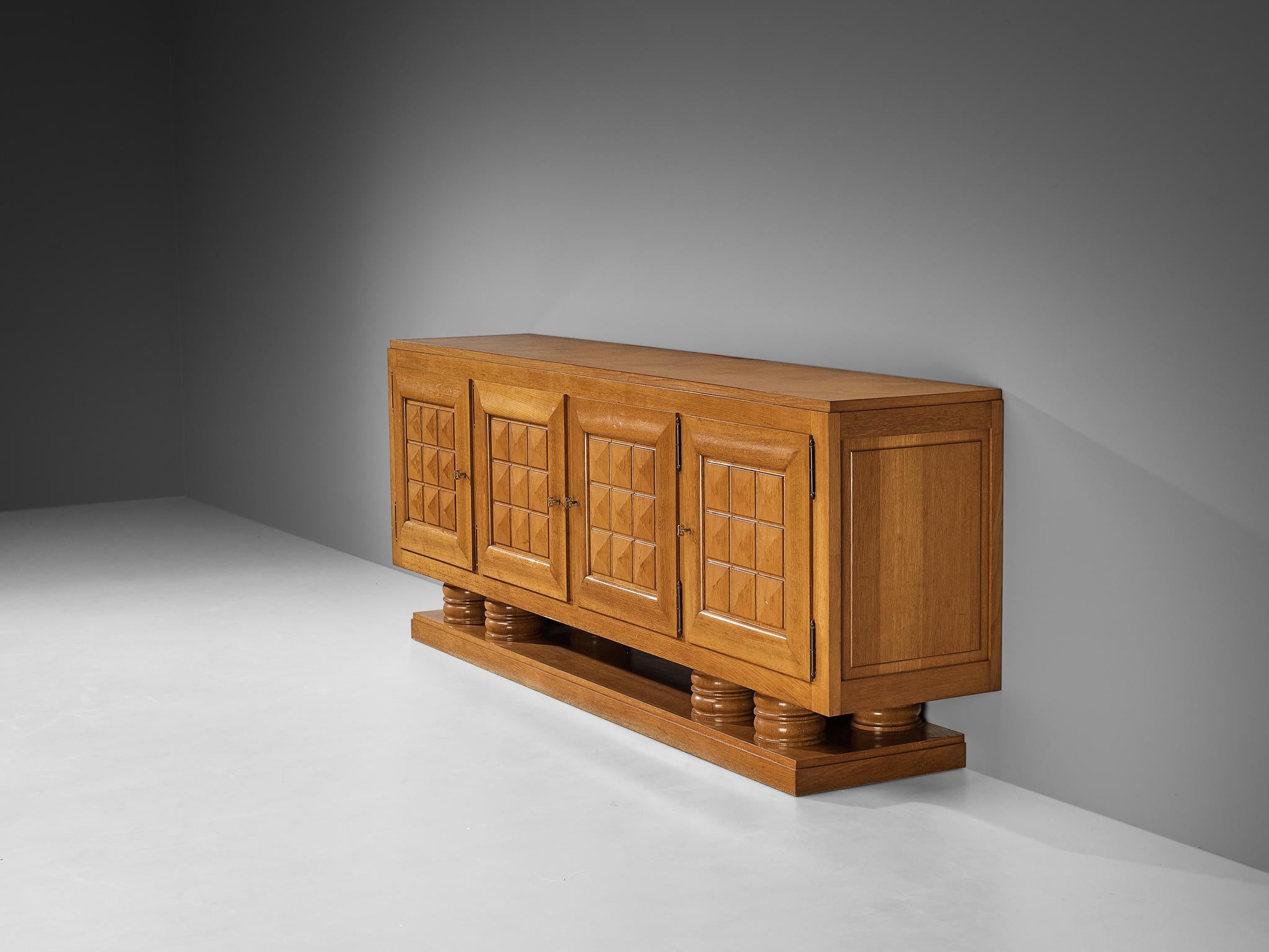 Gaston Poisson Art Deco Sideboard with Marquetry in Oak