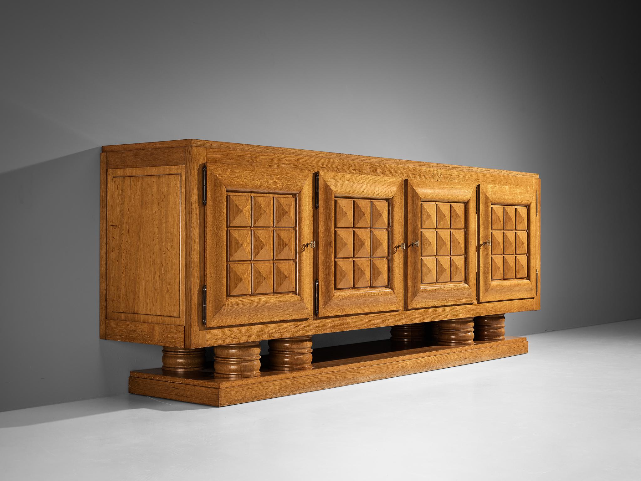 Gaston Poisson Art Deco Sideboard with Marquetry in Oak