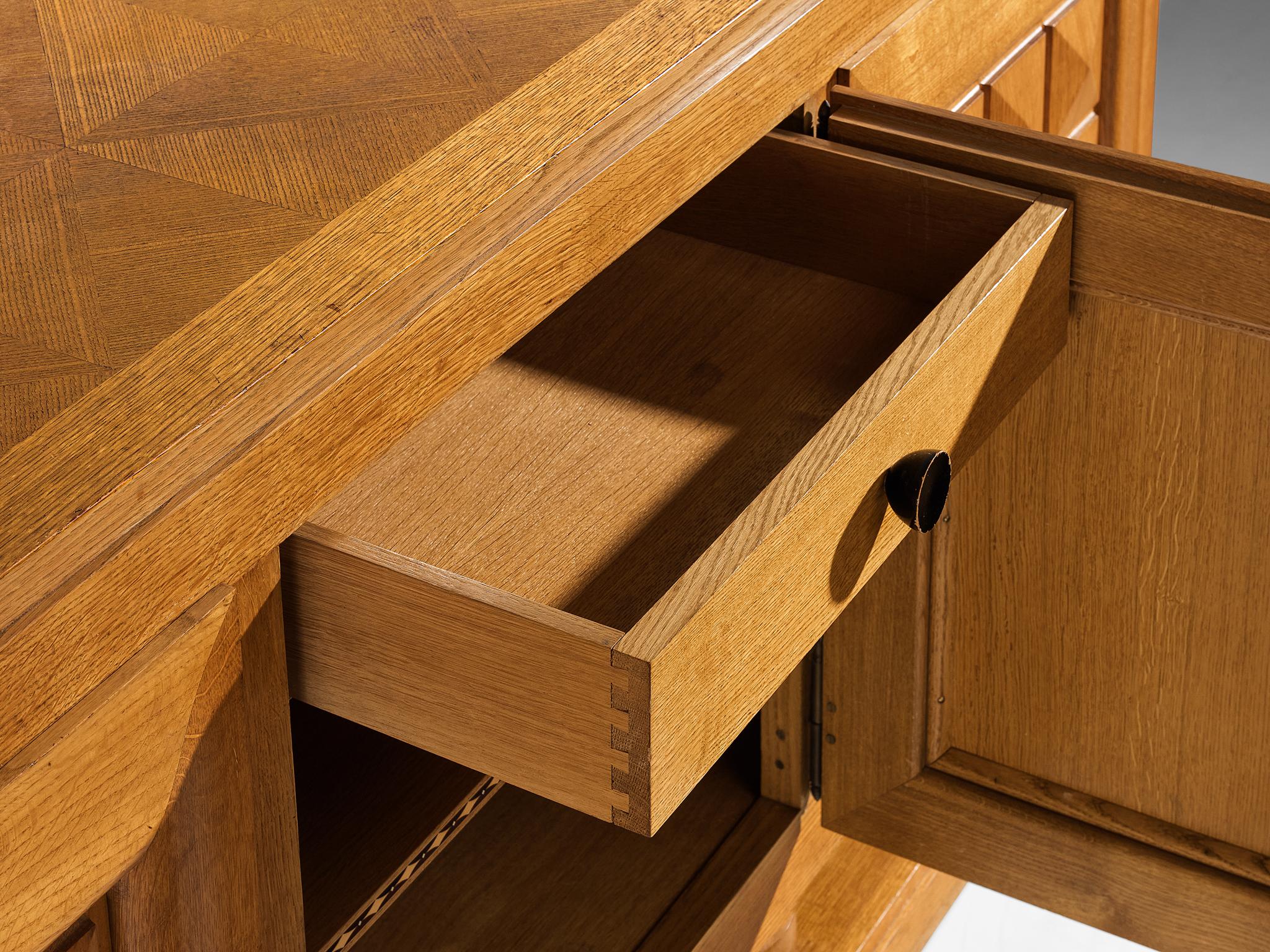 Gaston Poisson Art Deco Sideboard with Marquetry in Oak