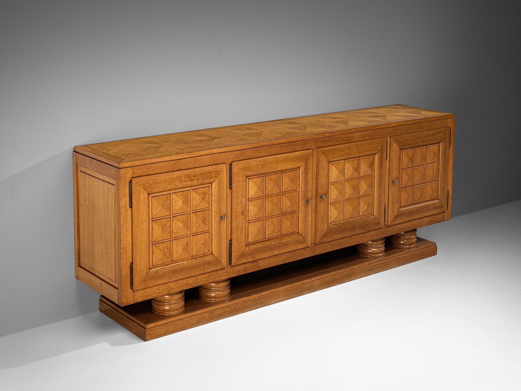 Gaston Poisson Art Deco Sideboard with Marquetry in Oak