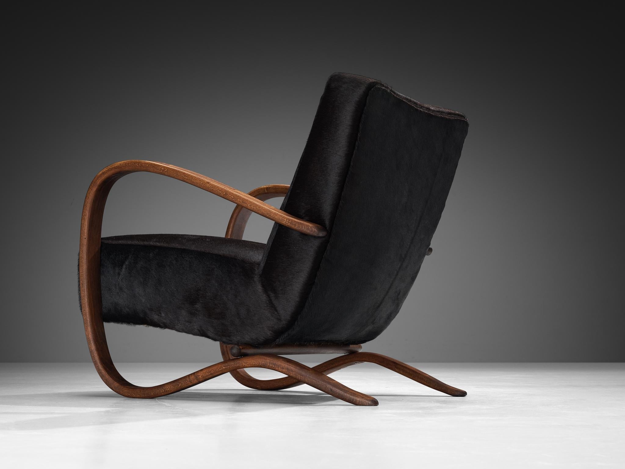 Jindřich Halabala Lounge Chair in Burgundy Cowhide