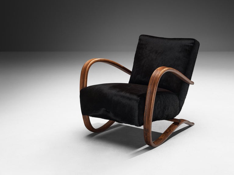 Jindřich Halabala Lounge Chair in Burgundy Cowhide