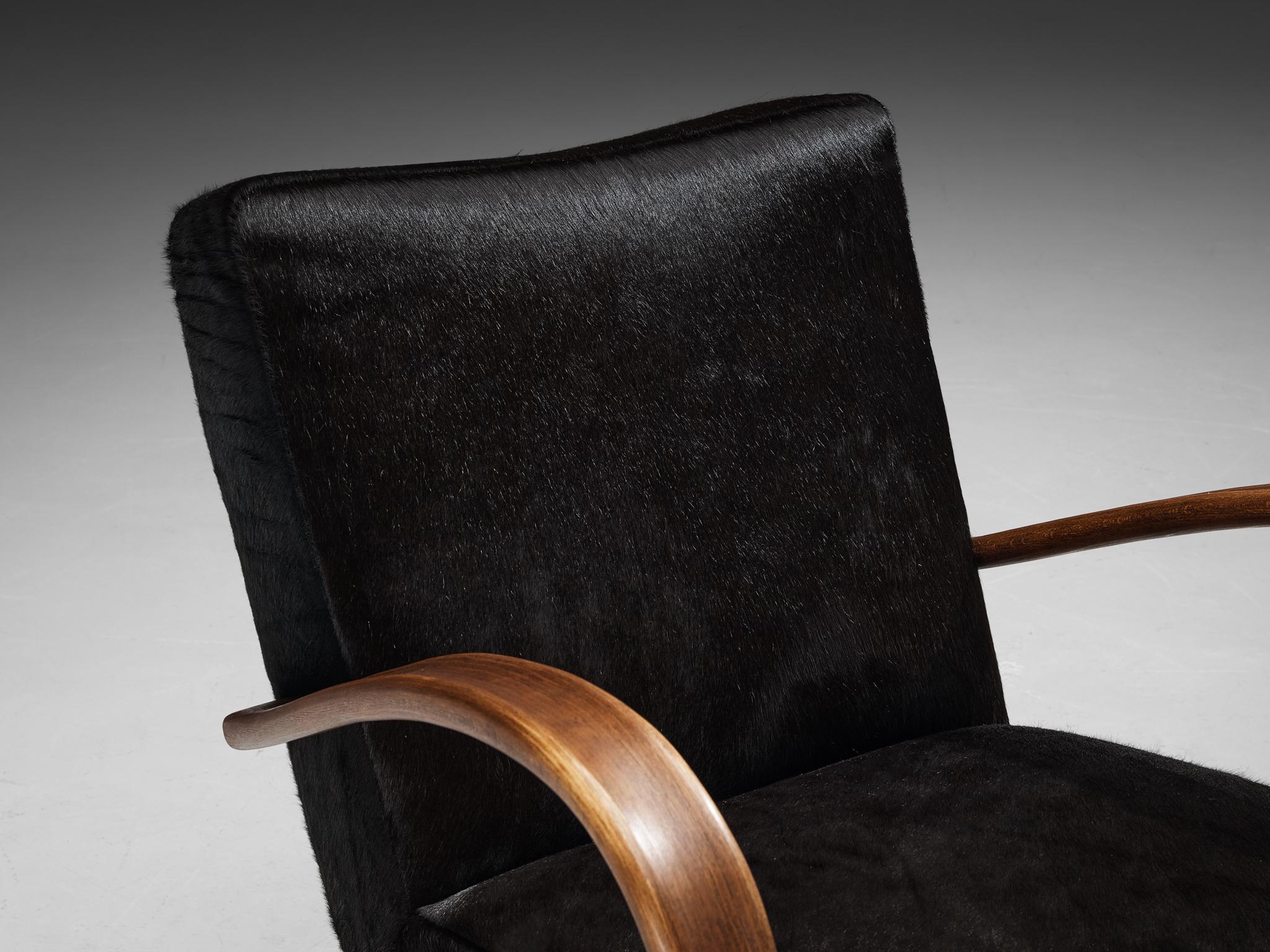 Jindřich Halabala Lounge Chair in Burgundy Cowhide