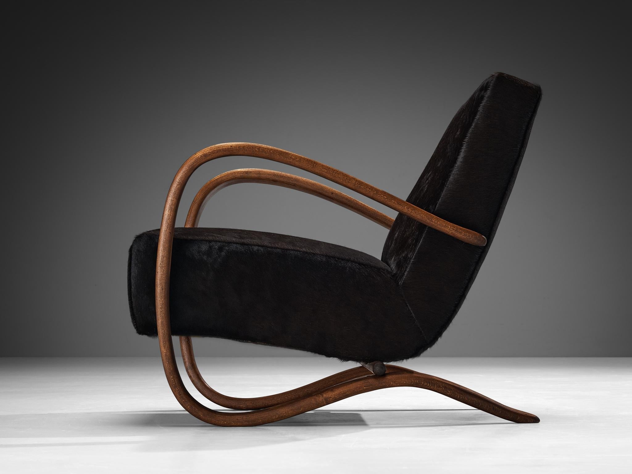 Jindřich Halabala Lounge Chair in Burgundy Cowhide