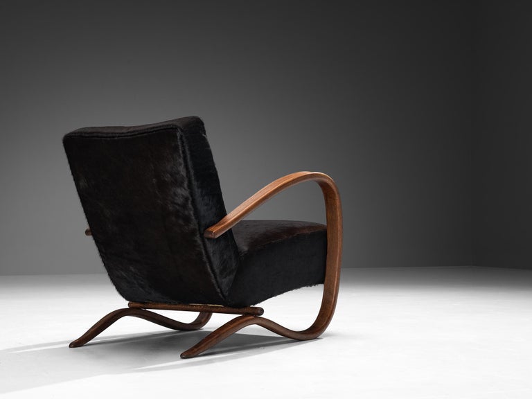 Jindřich Halabala Lounge Chair in Burgundy Cowhide