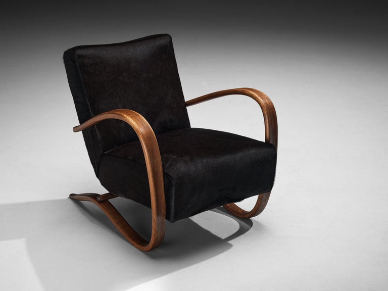 Jindřich Halabala Lounge Chair in Burgundy Cowhide