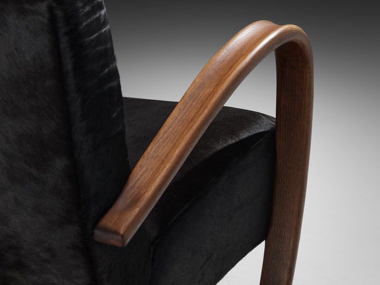 Jindřich Halabala Lounge Chair in Burgundy Cowhide