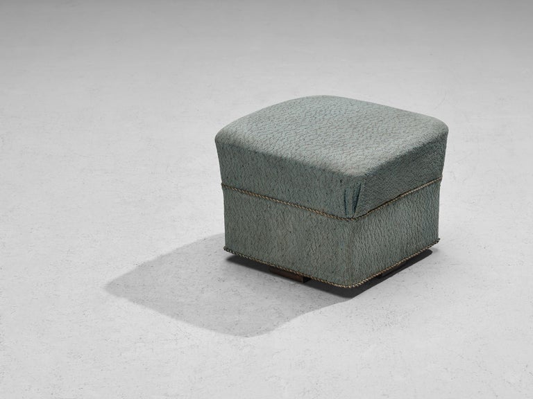 Jindrich Halabala Square Stool in Light Blue Upholstery