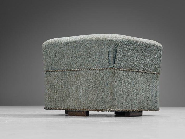 Jindrich Halabala Square Stool in Light Blue Upholstery