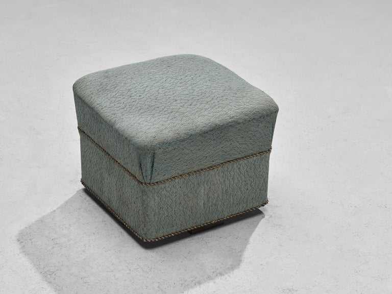 Jindrich Halabala Square Stool in Light Blue Upholstery