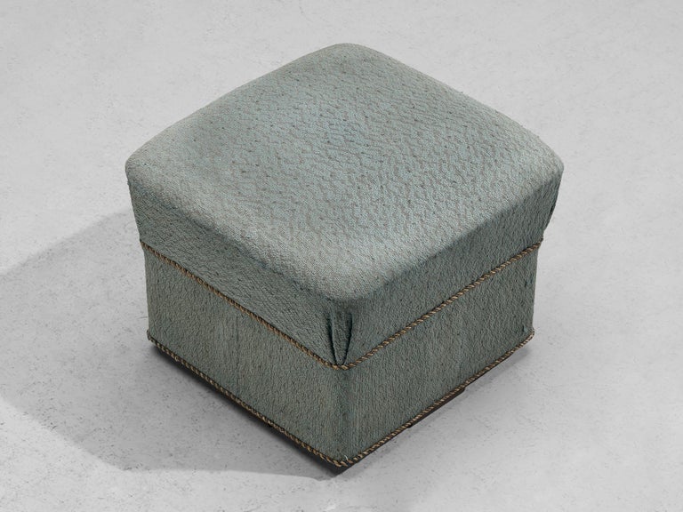 Jindrich Halabala Square Stool in Light Blue Upholstery