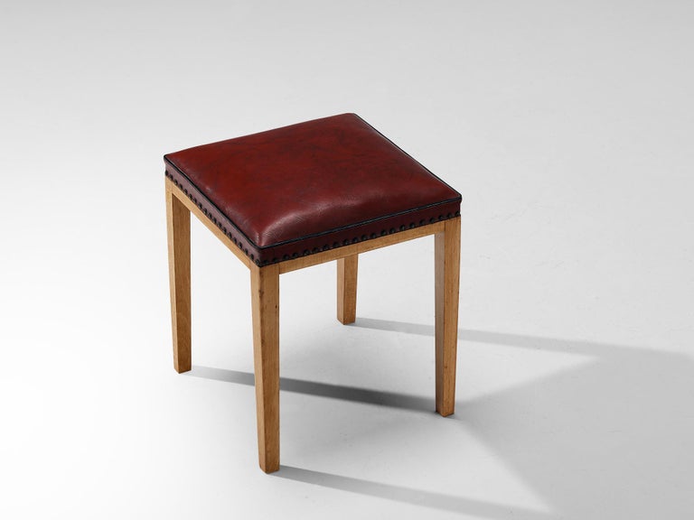 Danish Pair of Stools in Red Upholstery and Wood