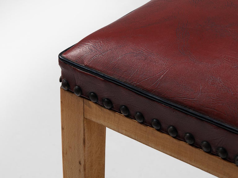 Danish Pair of Stools in Red Upholstery and Wood