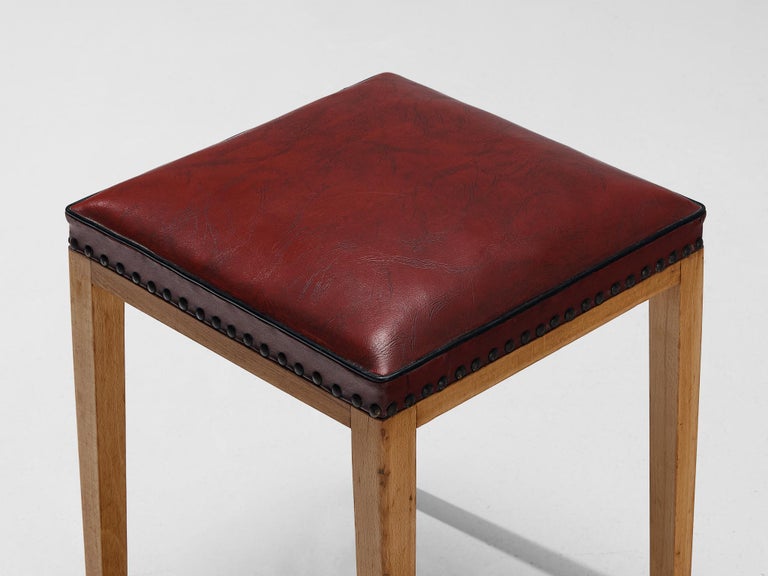 Danish Pair of Stools in Red Upholstery and Wood