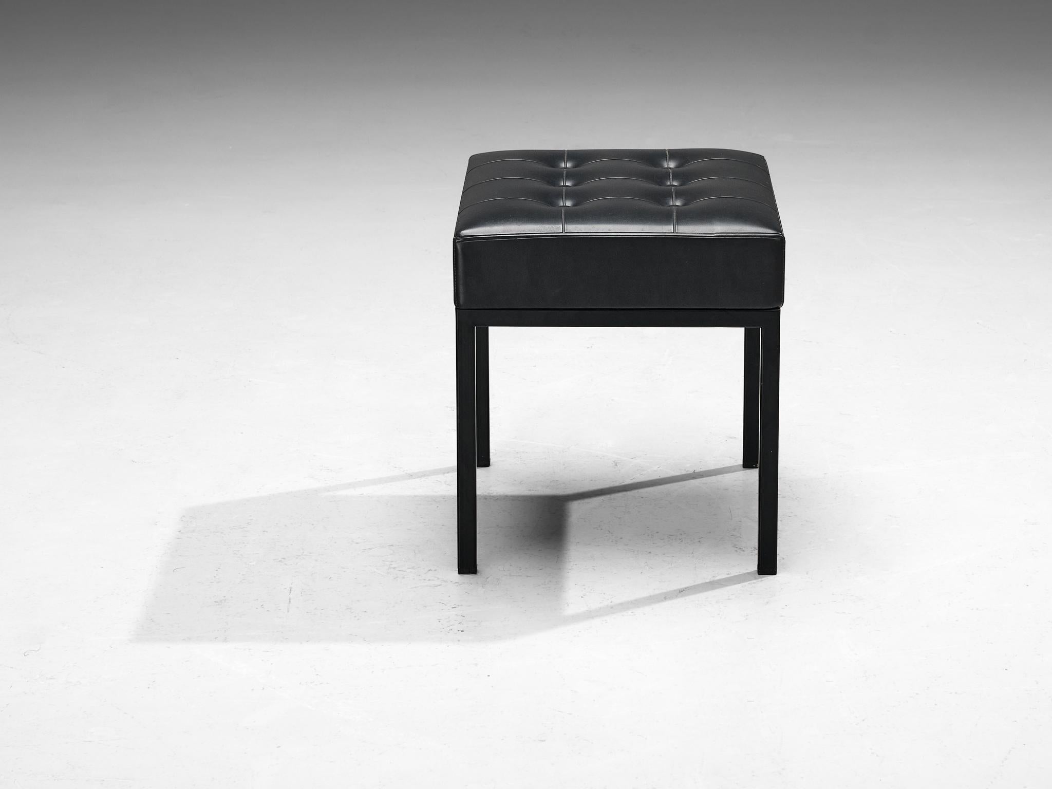 Pair of Minimalist Stools in Steel and Black Upholstery