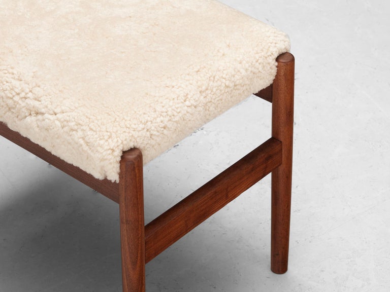 Scandinavian Stool in Teak and Shearling Upholstery