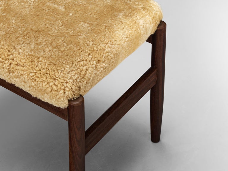 Scandinavian Stools in Teak and Shearling Upholstery