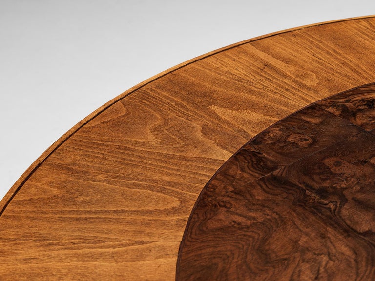 Elegant Italian Round Dining or Center Table in Briar and Walnut