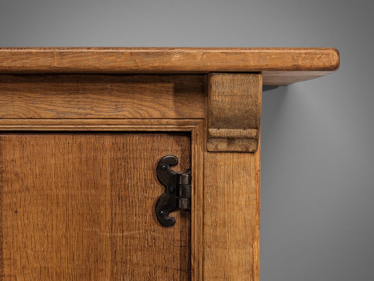 French Brutalist Cabinet in Oak with Iron Decorative Elements