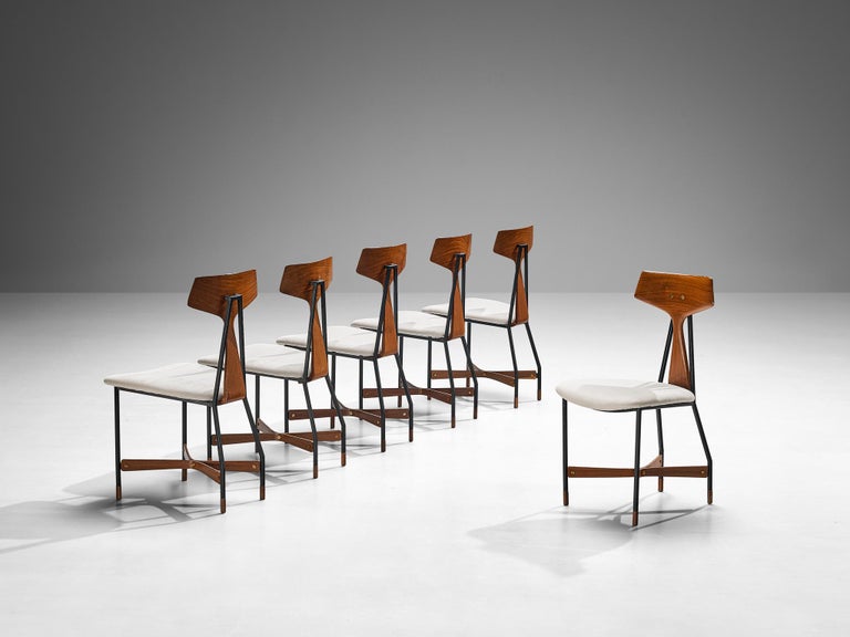 La Permanente Mobili Cantù Set of Six Dining Chairs in Teak and Metal