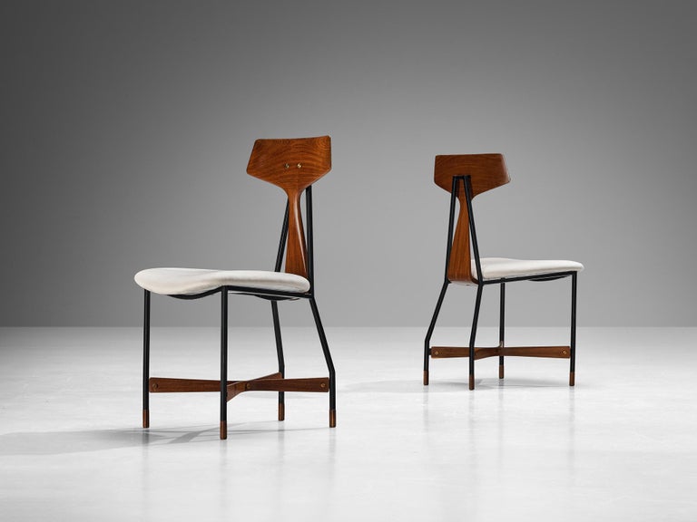 La Permanente Mobili Cantù Set of Six Dining Chairs in Teak and Metal