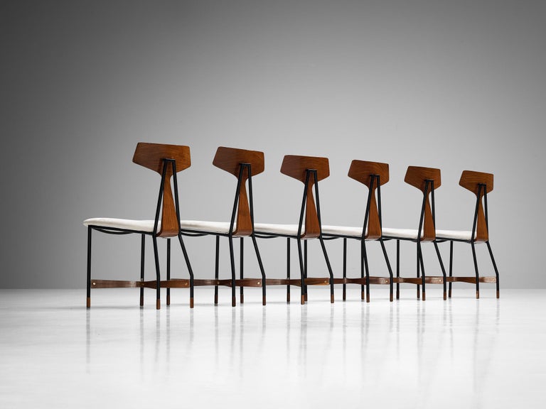 La Permanente Mobili Cantù Set of Six Dining Chairs in Teak and Metal