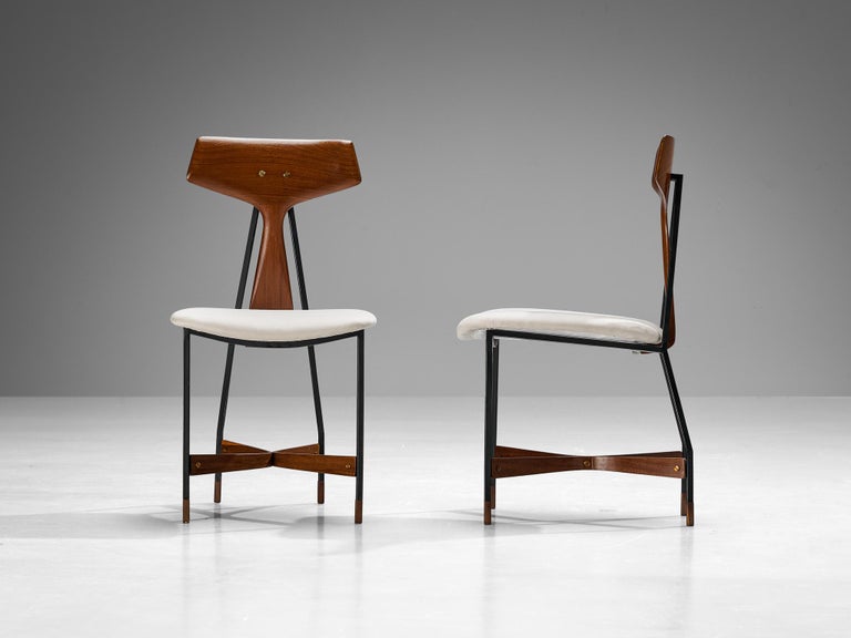 La Permanente Mobili Cantù Set of Six Dining Chairs in Teak and Metal