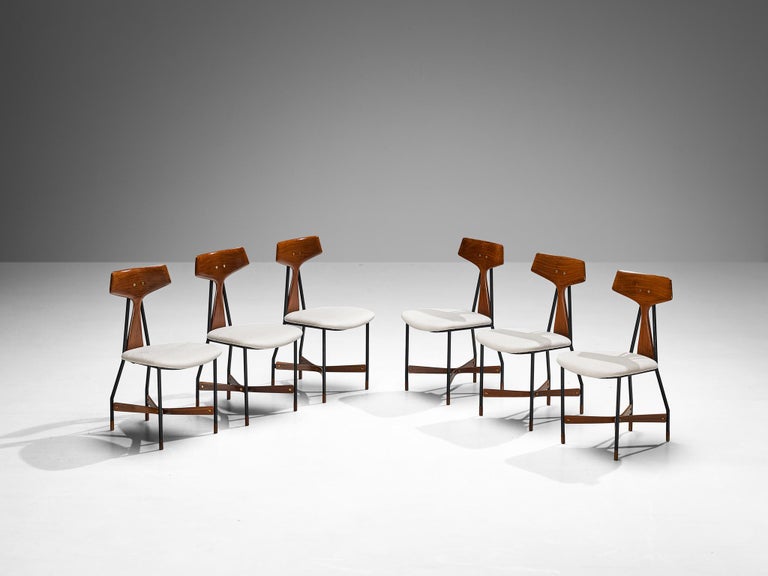 La Permanente Mobili Cantù Set of Six Dining Chairs in Teak and Metal