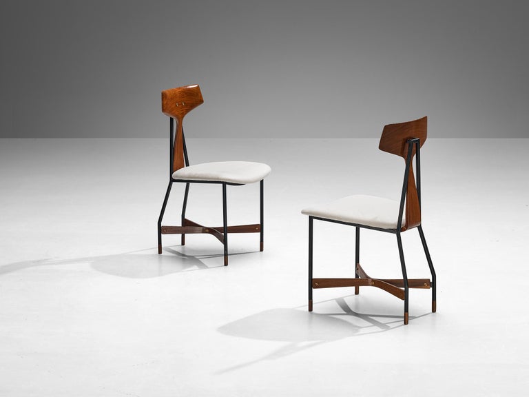 La Permanente Mobili Cantù Set of Six Dining Chairs in Teak and Metal