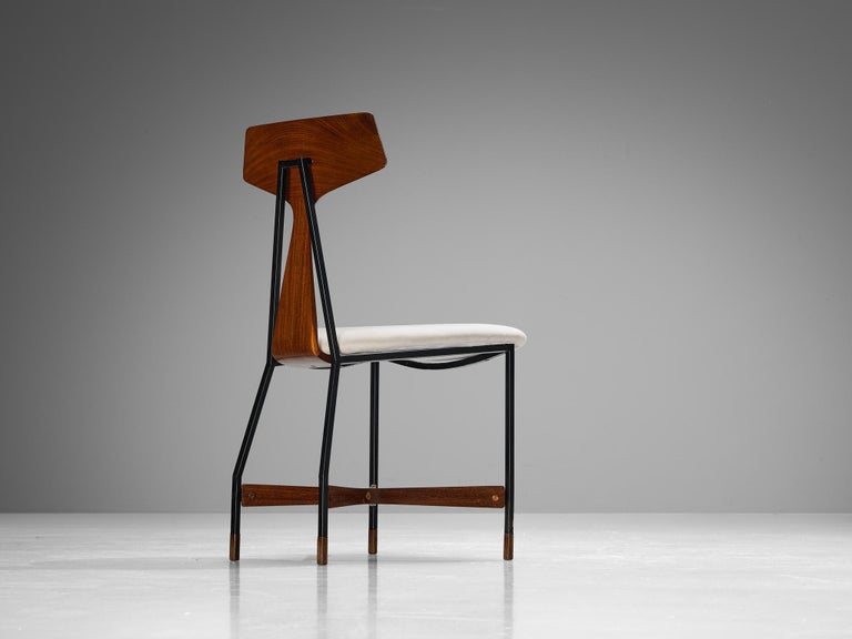 La Permanente Mobili Cantù Set of Six Dining Chairs in Teak and Metal